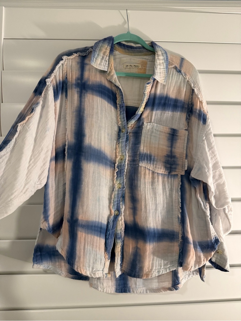We the Free • Free People Oversized Gauzy Blue/Pink Plaid Button-down